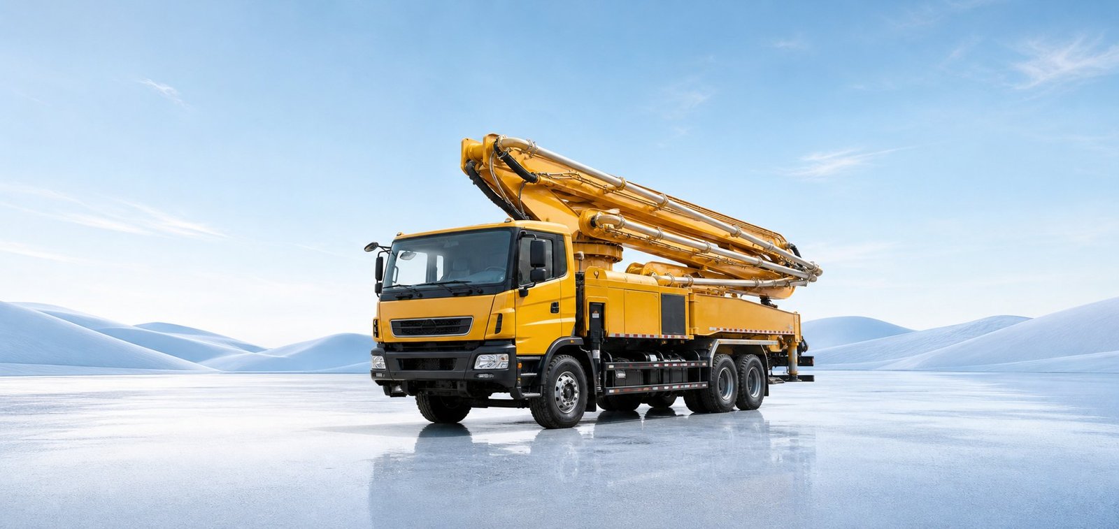 Used yellow concrete pump truck prepared for export